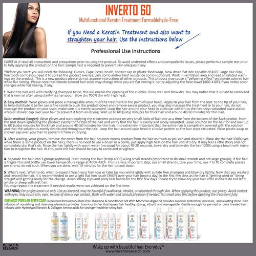 INVERTO 60 Advanced Gel Complex Brazilian Keratin Hair Blowout Treatment Formaldehyde Free Straightening Smoothing and Repairing Damaged Hair Keratin Research (Long Hair-240ml)