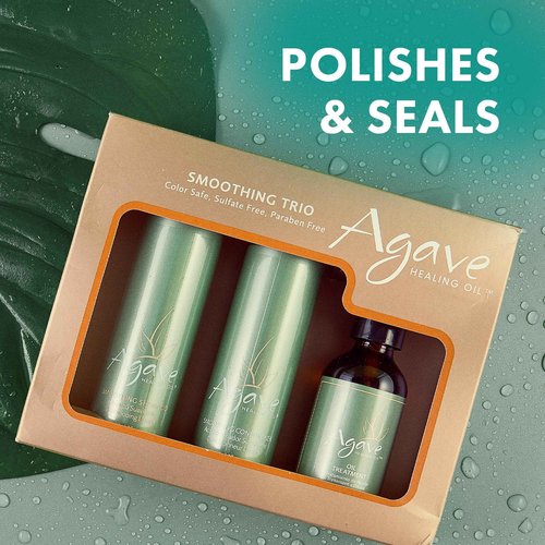 Agave Smoothing Haircare Trio with Shampoo, Conditioner & Healing Oil Treatment Hydrating & Frizz Control 3 fl oz/2 fl oz