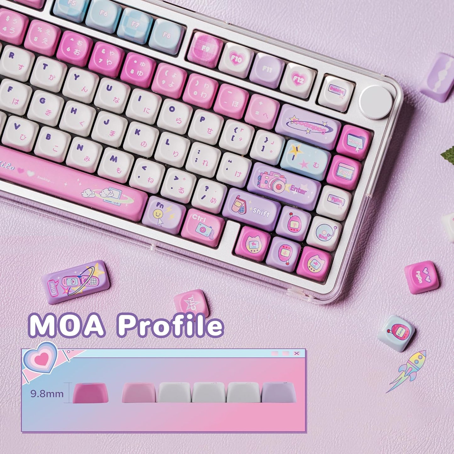 AJAZZ AK980 98% Mechanical Keyboard with KiiBOOM X Elyxirine Digital Dreams Pastel Y2K Keycap Set