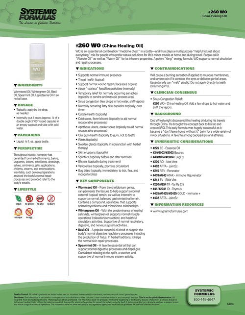 Systemic Formulas WO – China Healing Oil - Supports circulation and active epidermal processes, 0.5 FL OZ, Bio Extract #260. Body's repair process.