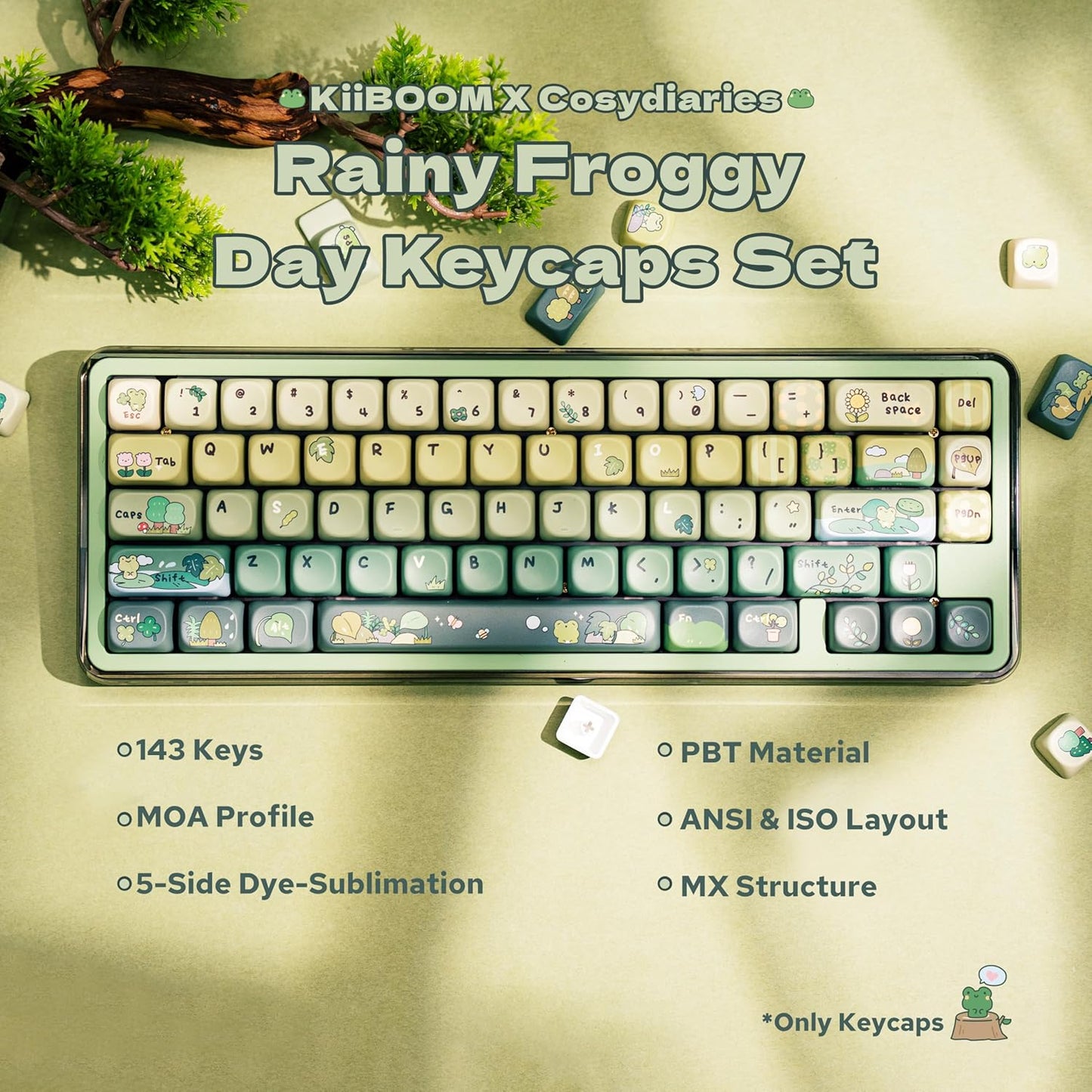 AJAZZ AK980 98% Mechanical Keyboard with KiiBoom X Cosydiaries Rainy Froggy Day Keycap Set