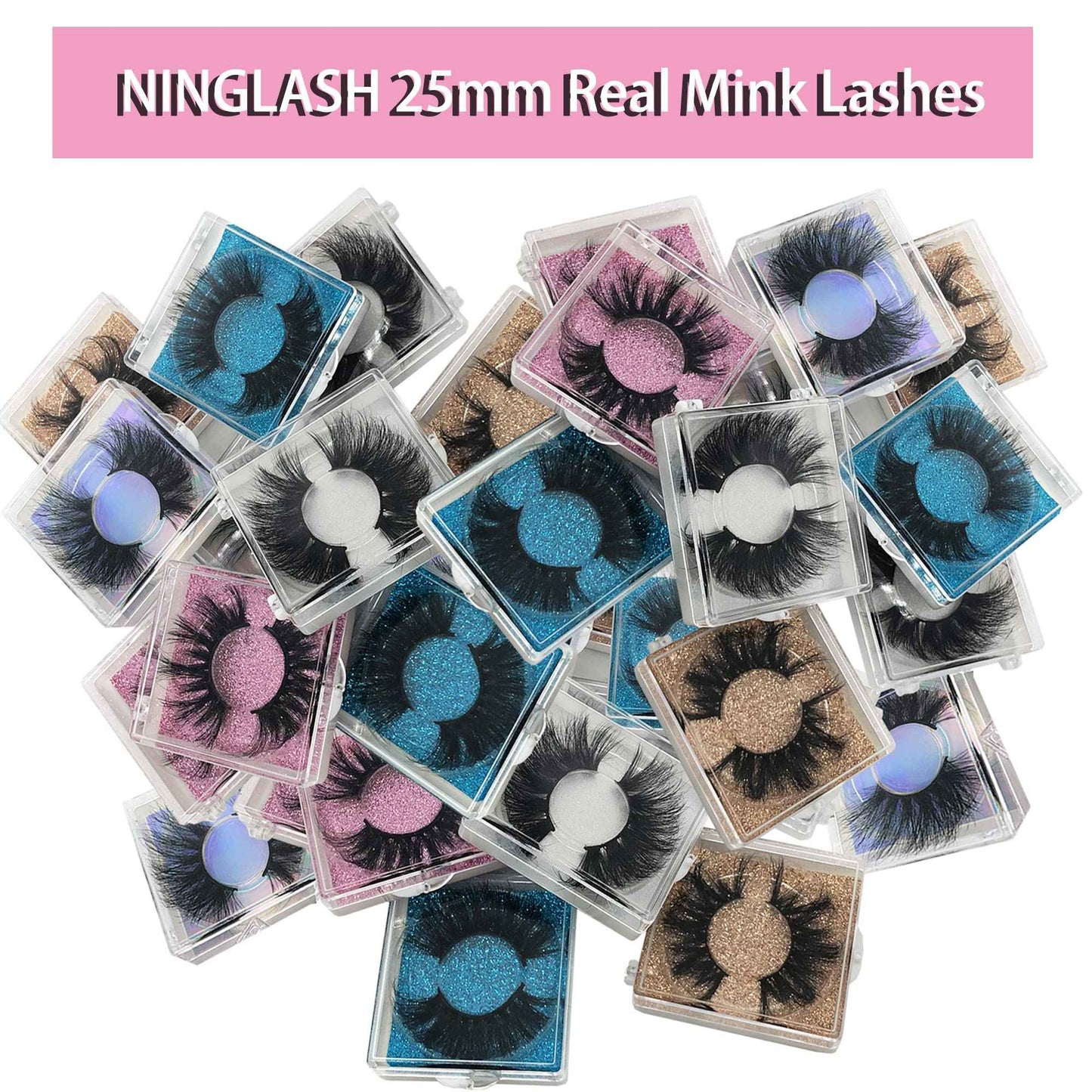 25MM Mink Eyelashes Wholesale Ninglash 30 Pack False Eyelashes, Dramatic Real Mink EyeLashes, Thick HandMade Full Strip Lashes, Crueltyl Free Fluffy Lash, 3D Mink Lashes Bulk …