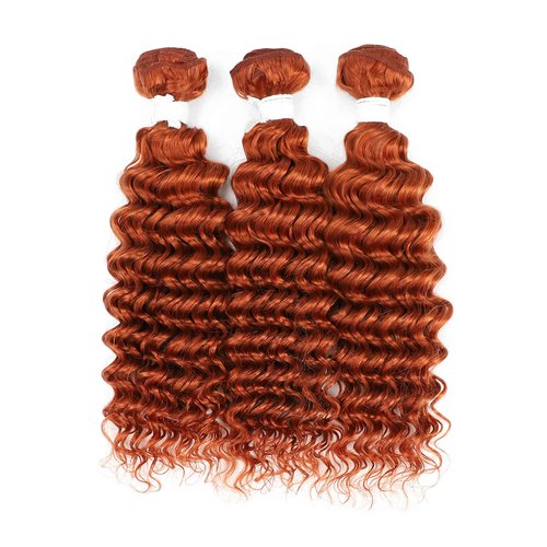 Deep Wave Human Hair Ginger Orange Color Brazilian Virgin Bundles 12 14 16 Inch 3 Bundles #350 Burnt Orange Curly Weave Hair Extension