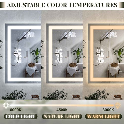 ROLOVE 32x 22 Inch Large Lighted Vanity Mirror with Dimmable 3 Modes, LED Makeup Mirror for Bathroom & Dressing Room, Tabletop or Wall-Mounted, White