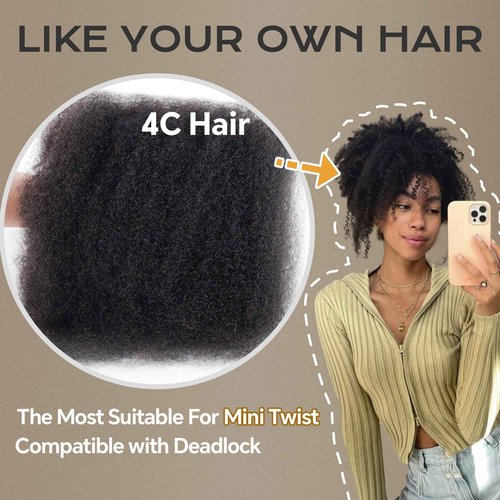 BLL Afro Kinkys Bulk Human Hair-100% Human Hair for Mini Twist Braiding Dreadlock Loc Extensions Afro Kinky Curly Hair Bulk Black Color (99J, 22 Inch Pack Of 1)