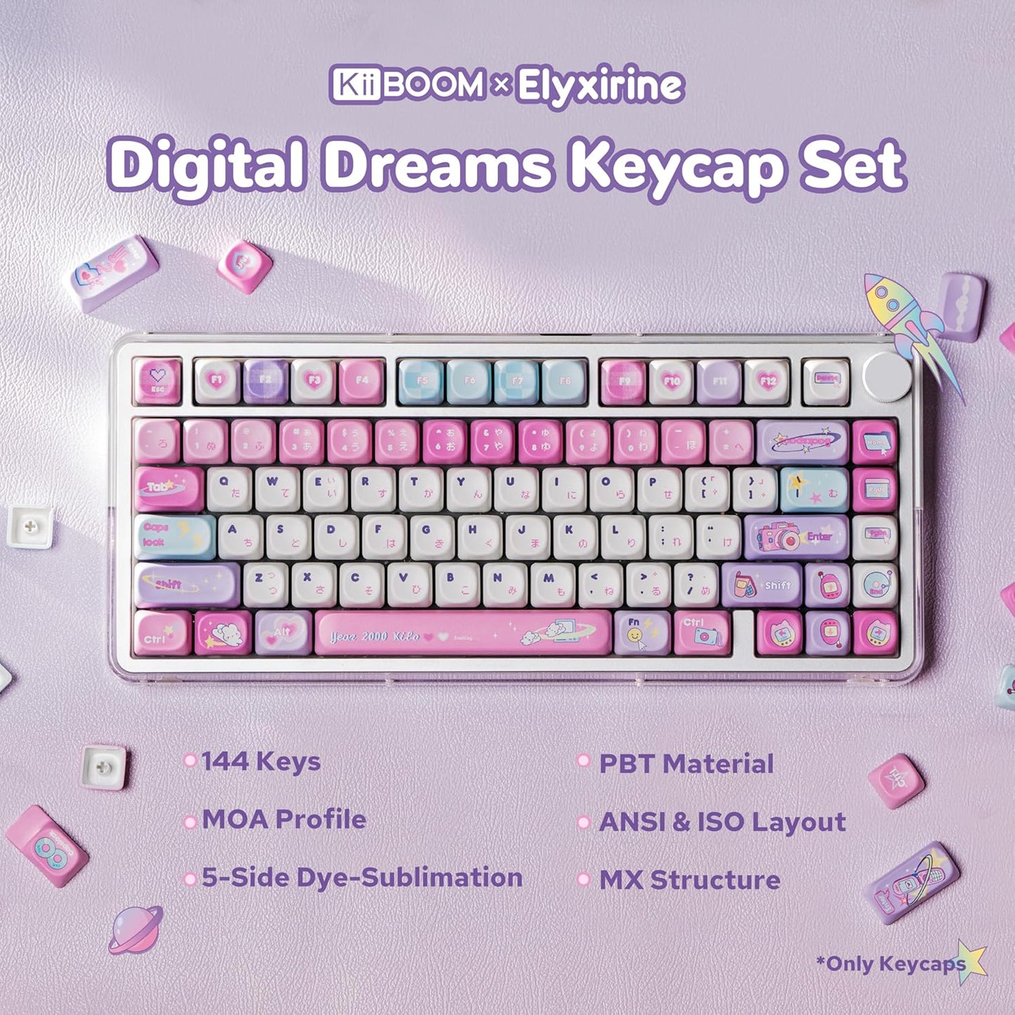AJAZZ AK980 98% Mechanical Keyboard with KiiBOOM X Elyxirine Digital Dreams Pastel Y2K Keycap Set