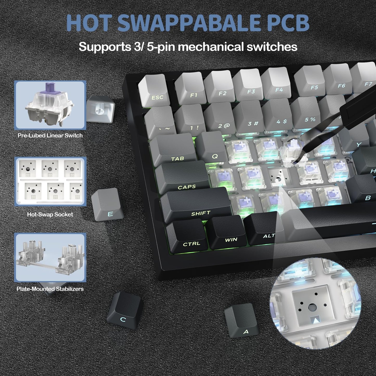 ATTACK SHARK X820 Ultra 75% Wireless Gaming Mechanical Keyboard Hot-Swappable Gasket Mount RGB Backlit BT/2.4G/Wired Custom Keyboard with Smart TFT Display&Knob QMK Driver-Moonlit Night&Gift Switch