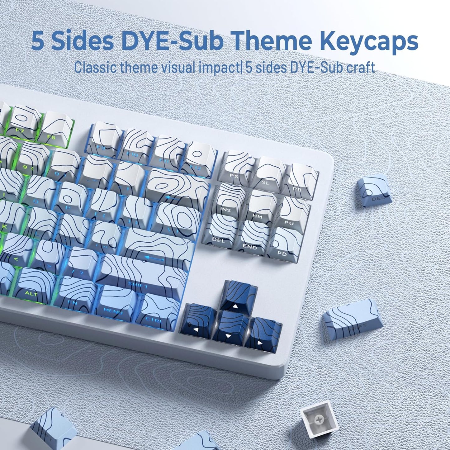 XVX PBT Keycaps - Shine Through Keycaps, Side Printed Custom Keycaps 75 Percent, Rose Garden Key Cap Set Dye Sub & Double Shot, 130 Keys Cherry Profile Keyboard Keycap for Mechanical Keyboard