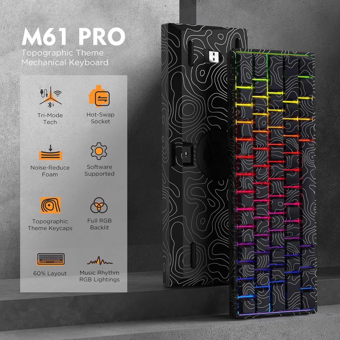 XVX 60% Gaming Keyboard, RGB 3-Modes Wireless Mechanical Keyboard, Mini 60 Percent Gamer Keyboard with Hot-Swappable Pre-lubed Linear Switch for Windows & Mac (Great Wave Off Kanagawa), M61 Pro