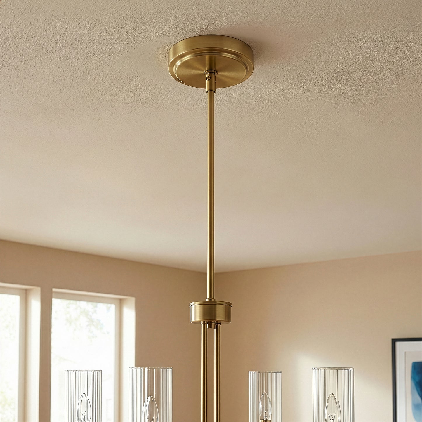 Enigma Four Lights Chandelier With Clear Ribbed Glass -Satin Brass