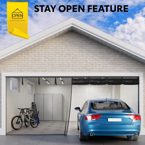 AUGO Garage Door Screen, 2 Car 16x7FT, Fiberglass mesh with Magnetic Closure, Heavy Duty Weighted Bottom, Easy Assembly & Pass, Hands Free Screen Door