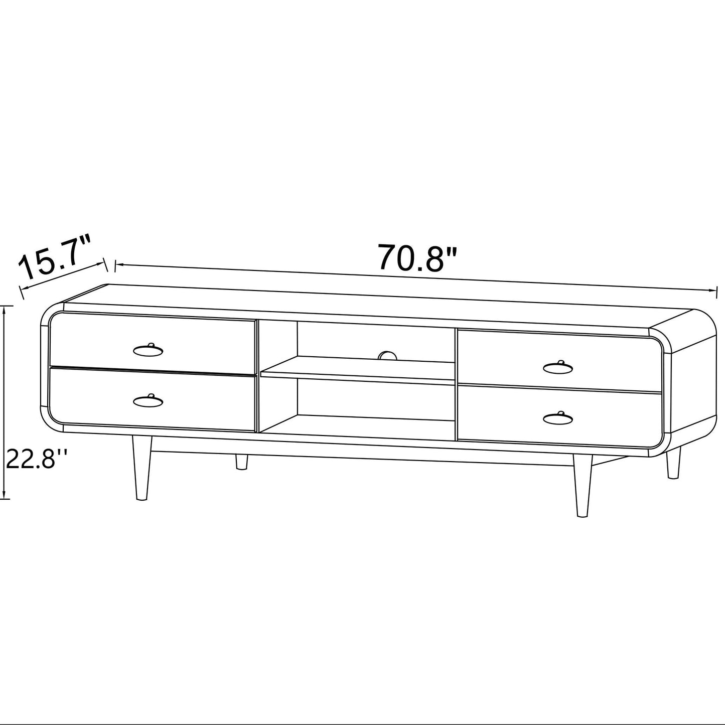 Alexa Mid Century Modern Style TV Stand With Walnut Finish And Solid
