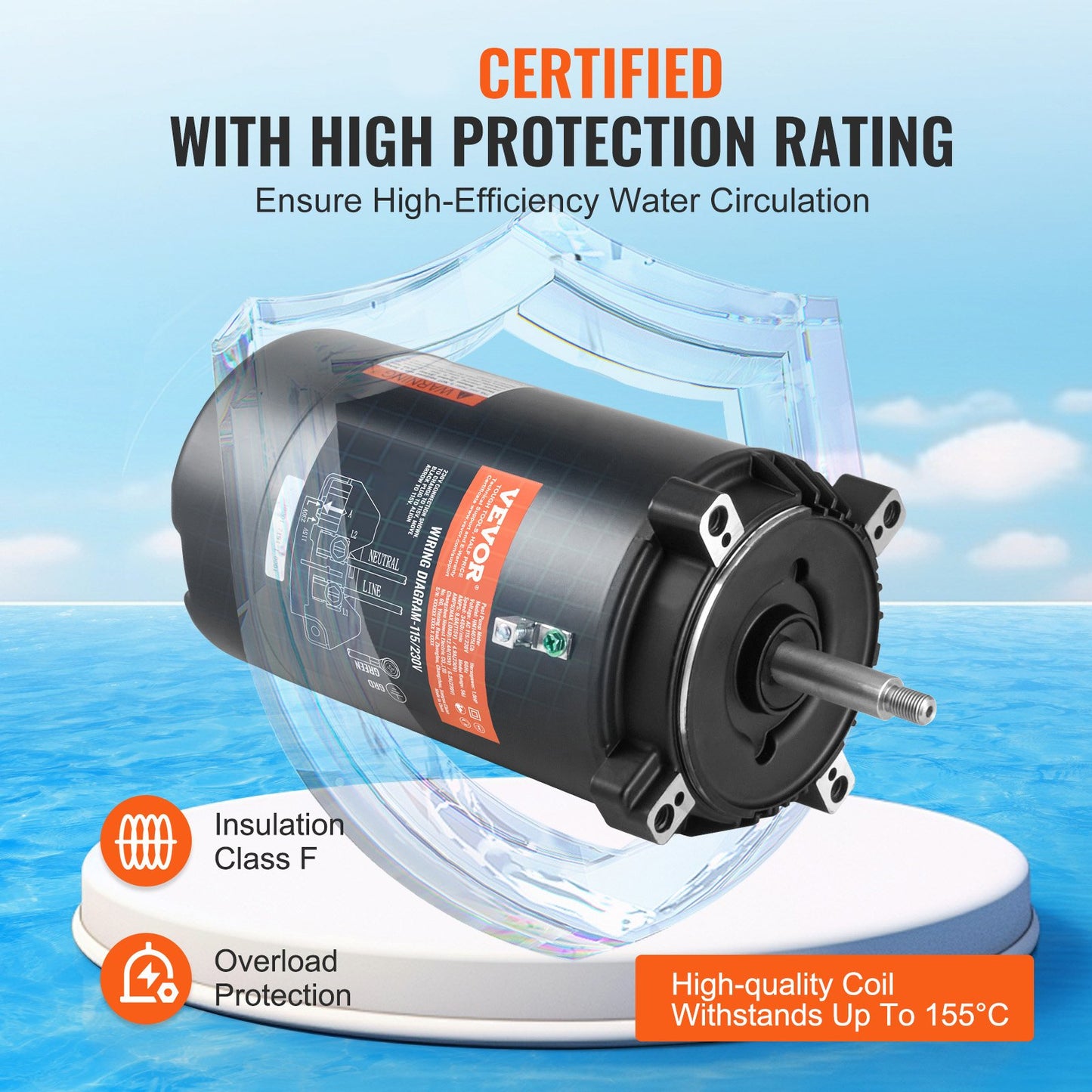 1HP Pool Pump Motor 56J Frame 115/230V 3450RPM CCW Replacement Black