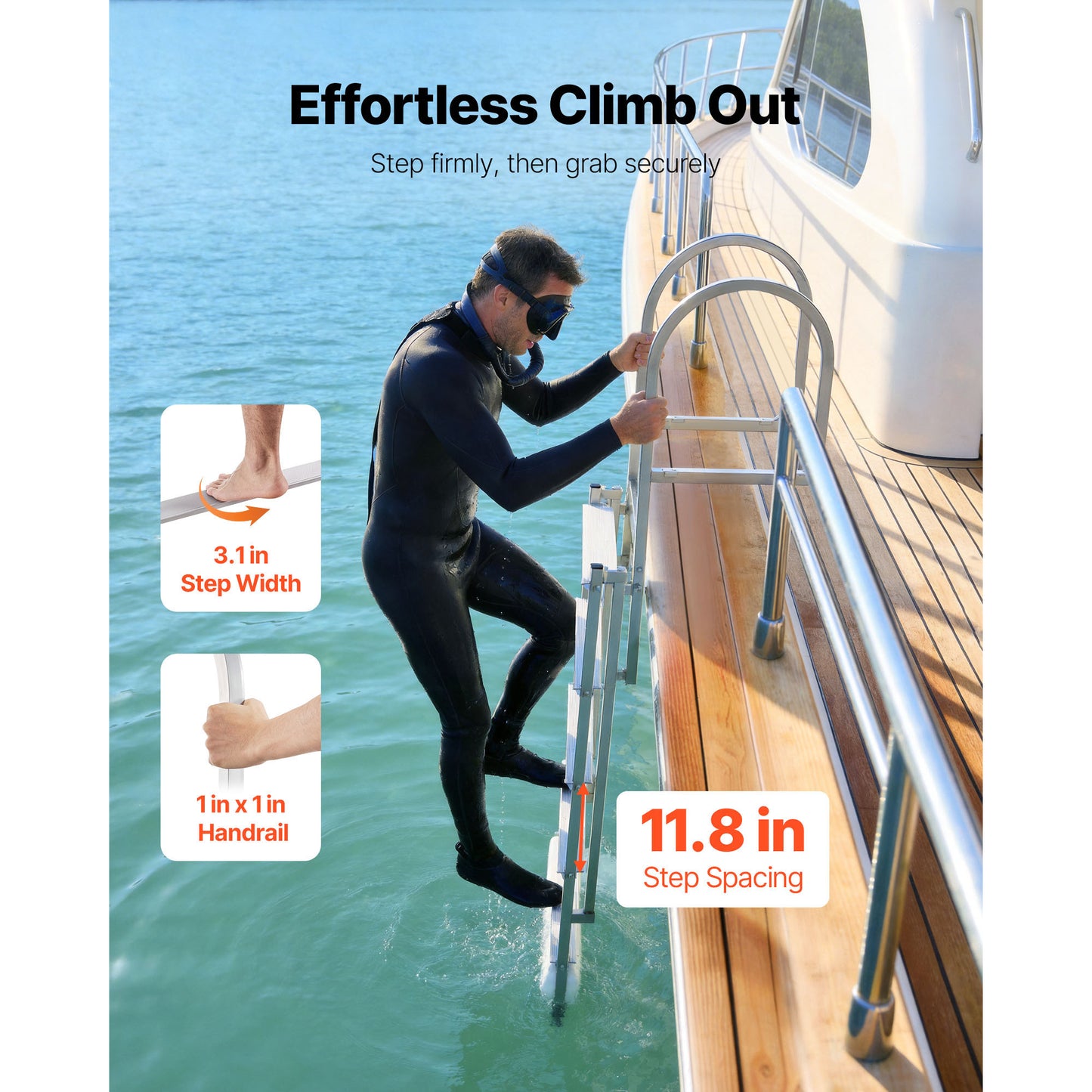 Retractable Aluminum Dock Ladder 5 Steps with Auto-Lift Float for Marine & Pool Use