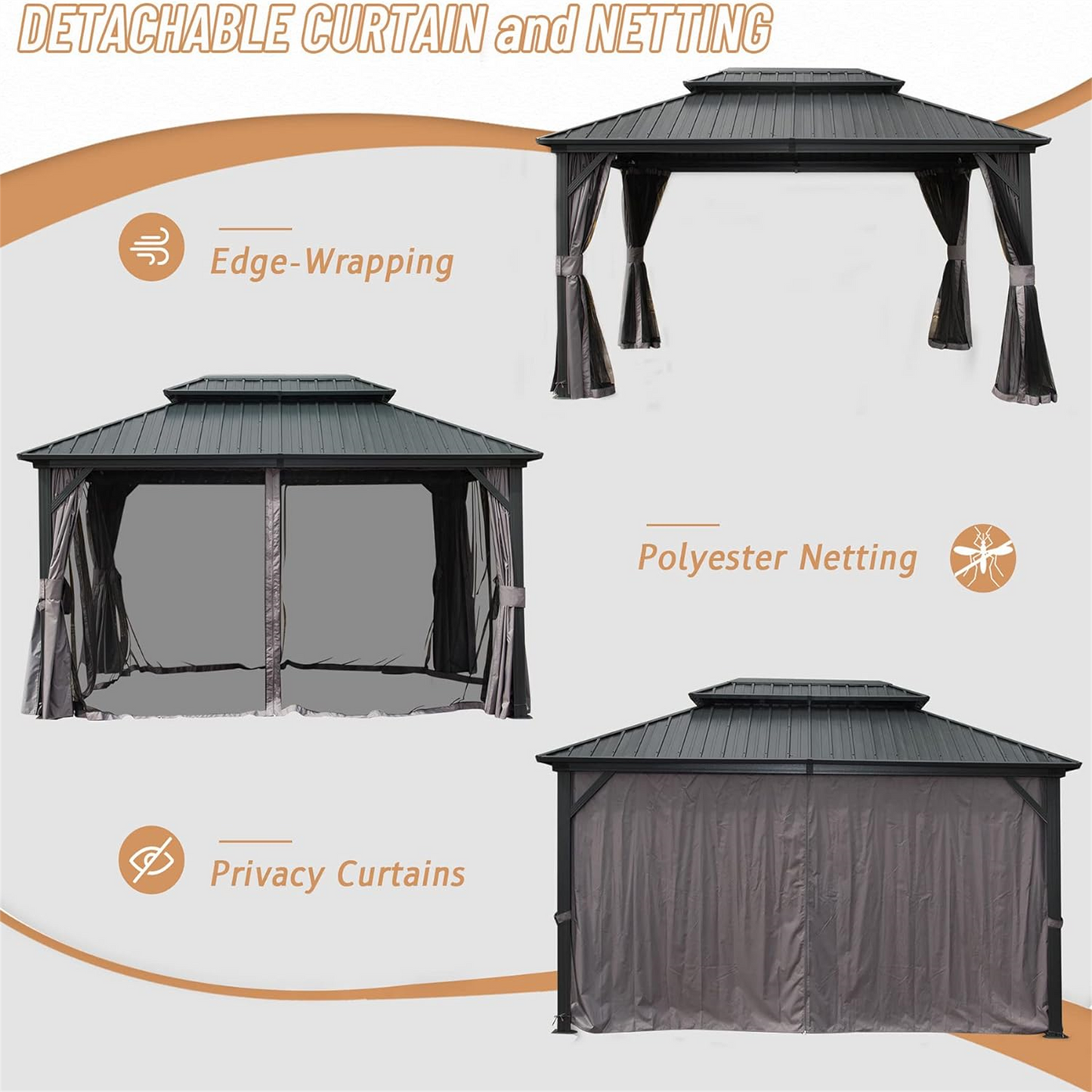 10 X 12 Hardtop Gazebo, Aluminum Metal Gazebo With Galvanized Steel