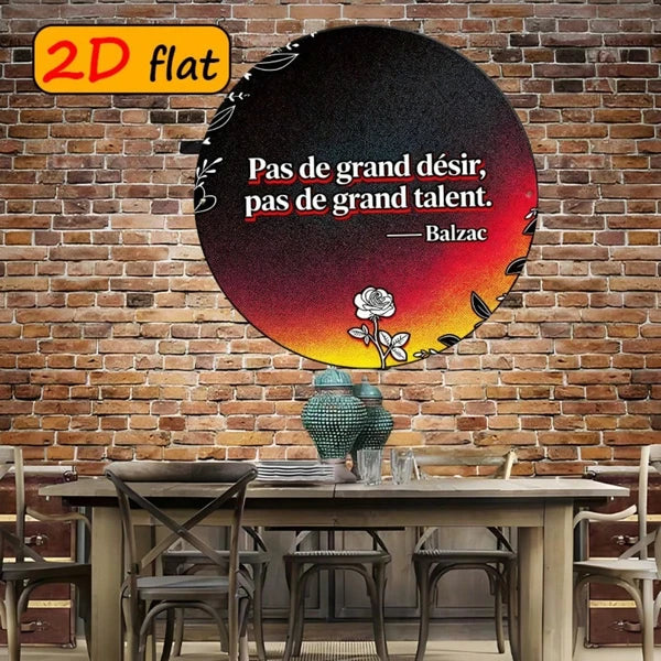 Round Aluminum Floral Wall Sign - French Proverb 7.87 Inch