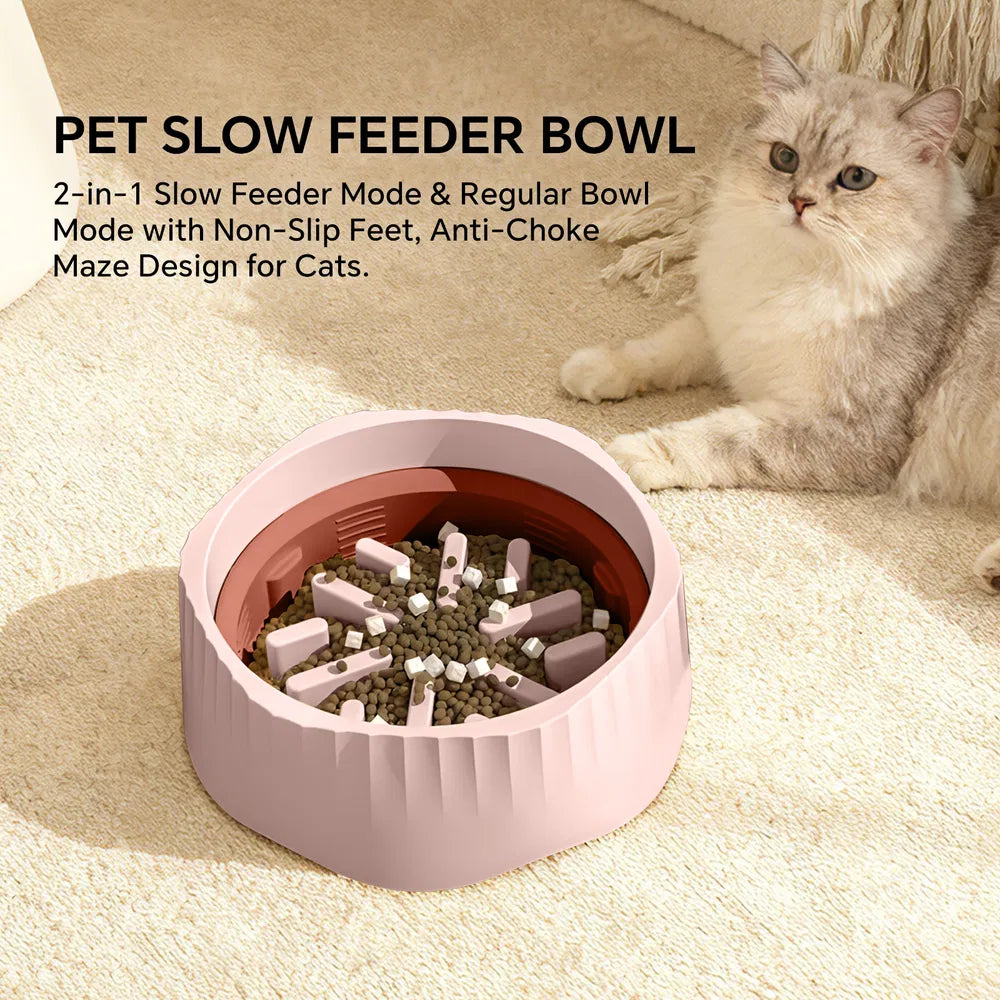 Large Plastic Cat Slow Feeder Bowl with Switchable Fast & Slow Mode - Non-Slip, Easy Clean