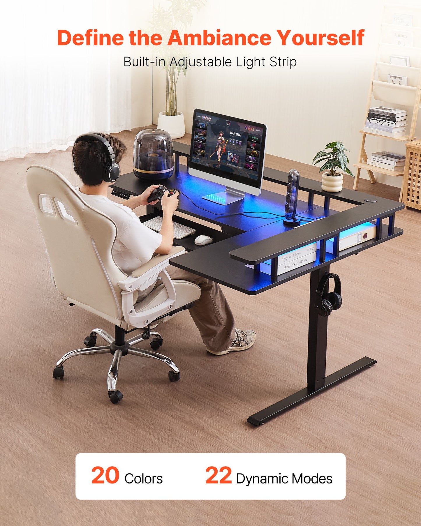 Electric Height Adjustable L-Shaped Corner Desk with Keyboard Tray