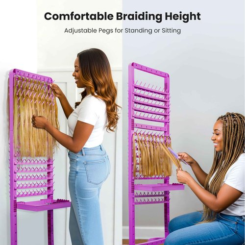 Sunnacate Braiding Hair Rack 280 Pegs with Tray and Braid Tools, Mobile Braid Rack with Wheels, Height Adjustable, Standing Braider Rack Stand Separator Hair Extension Holder Hanger for Salon Home
