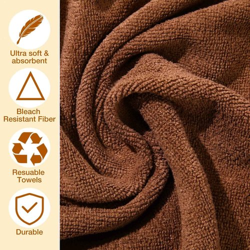 Newwiee 72 Pack Microfiber Bleach Proof Towels Bulk for Salon 18 x 30 Inch Dry Lint Free Hair Drying Hand Towels for Hair, Gym, Bath, Spa, Shaving, Barber(Brown)