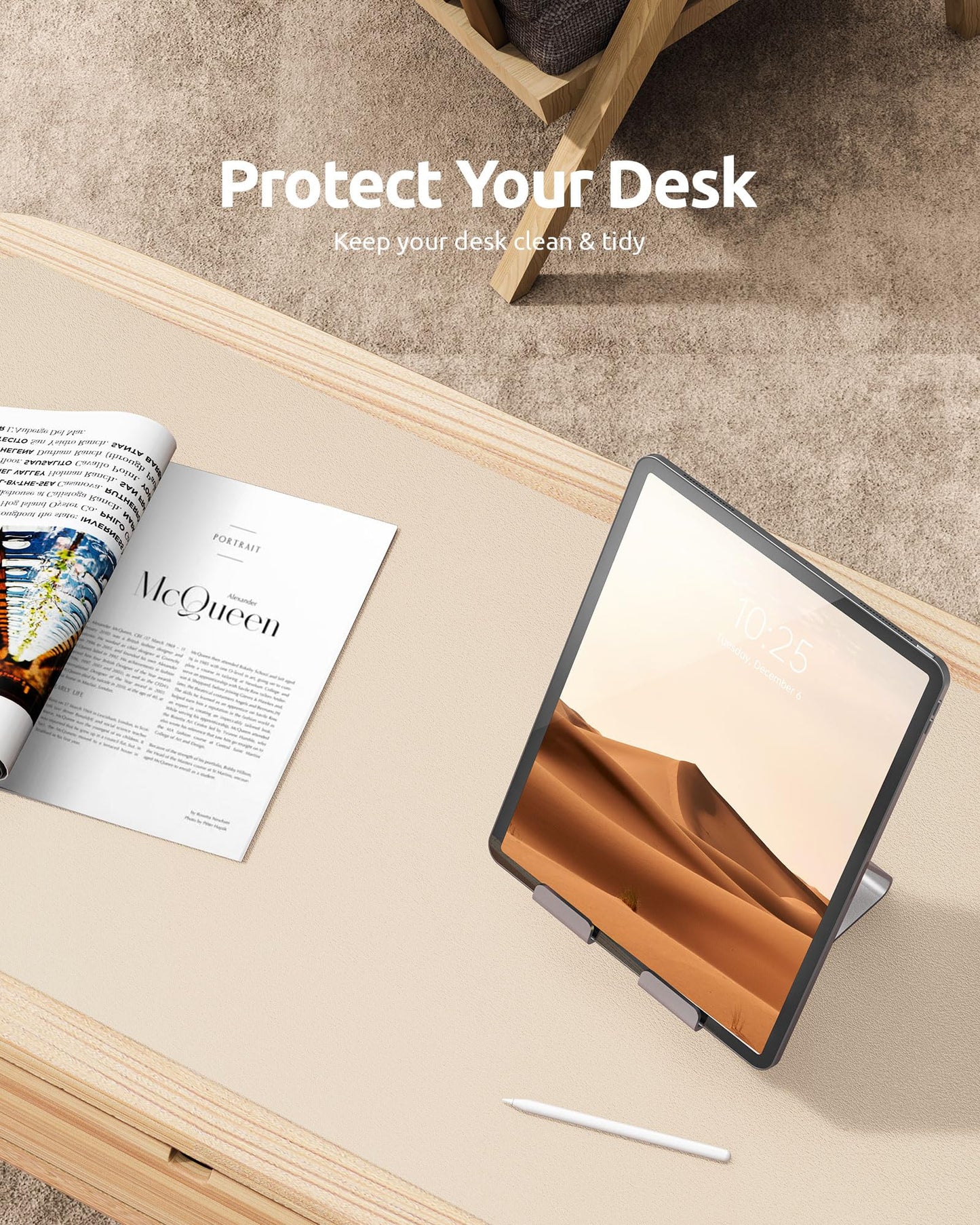 YSAGi Leather Desk Pad Protector, Office Desk Mat, Large Mouse Pad, Non-Slip PU Leather Desk Blotter, Waterproof Laptop Desk Writing Pad for Office and Home (23.6" x 13.8", Eggshell)