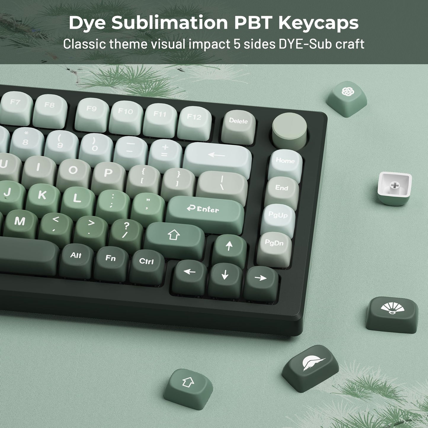 XVX Matcha Wagashi PBT Keycaps - Custom Keyboard Keycaps 60 75 100%, 5 Side Dye Sublimation, 132 Keys Set for Cherry Gateron MX Switches, Gradient Green