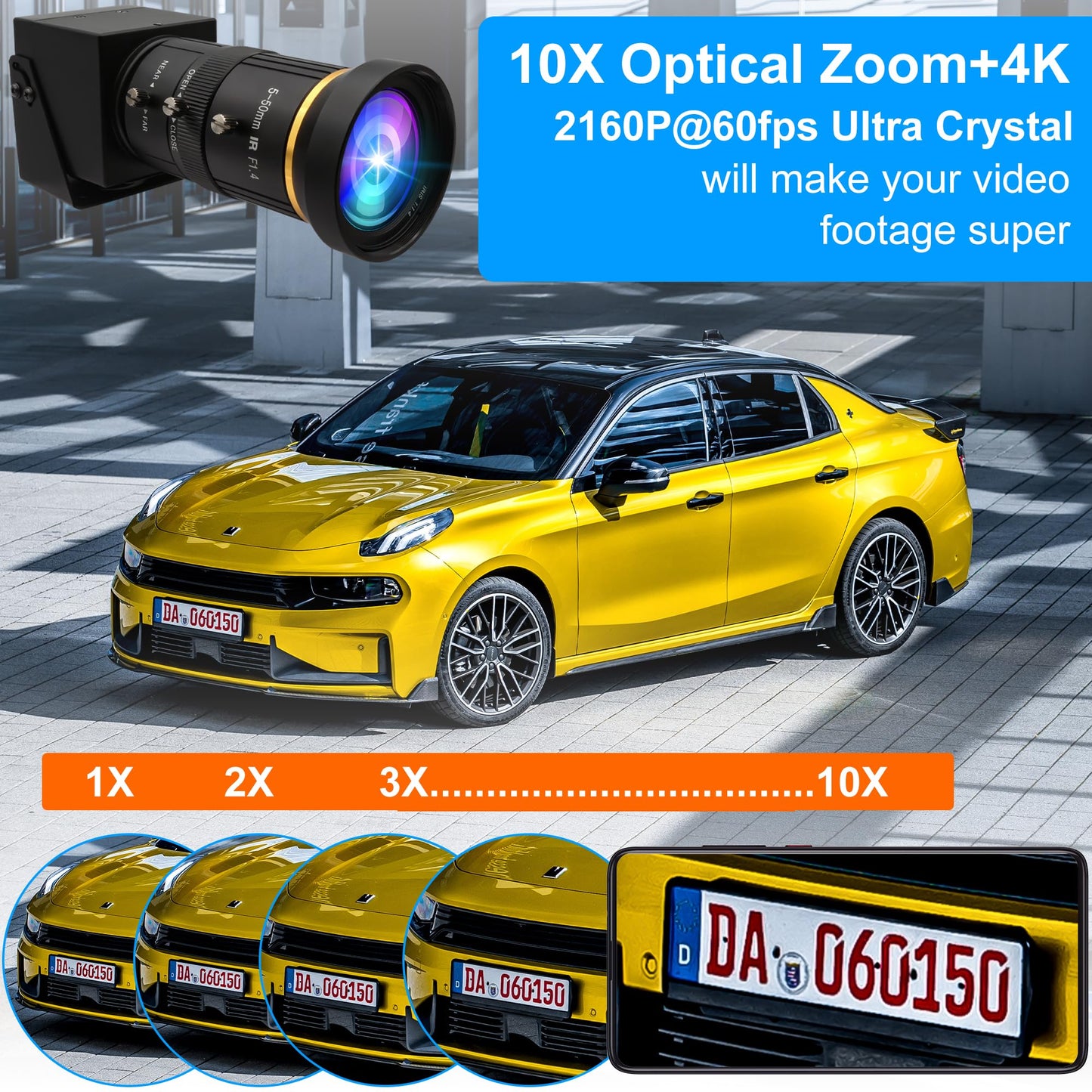 ALPCAM 4K HDMI USB Camera, 60fps High Speed USB3.0 Camera with CS-Mount 5-50mm Telephoto Lens, H.264 Zoom Digital Video Confereces Webcam for Windows Linux Android Mac OS