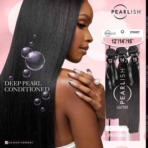 Sensationnel Pearlish multi bundle - straight deep pearl conditioned 15a soft remy beauty supply sew in or glue on human hair layered lengths (10 12 14 inch, NATURAL/BLACK)