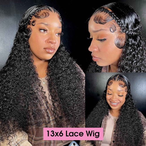 Ksflaae 13x6 Water Wave Lace Front Wigs Human Hair Pre Plucked 180% Density HD Transparent Lace Frontal Wigs Human Hair for women Glueless Wigs Curly Wigs Pre Plucked with Baby Hair 22 Inch