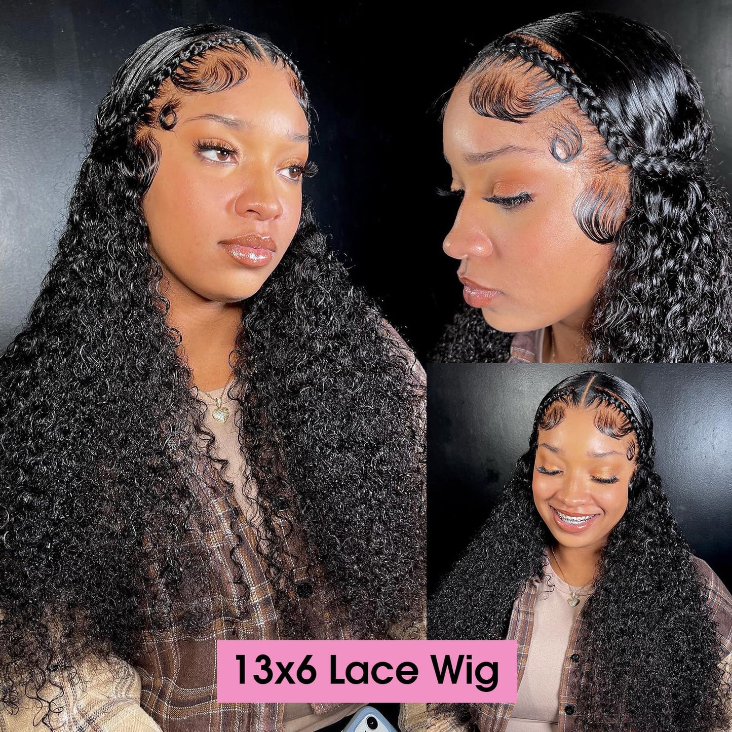 Ksflaae Water Wave 13x6 Lace Front Wigs Human Hair Pre Plucked 180% Density HD Transparent Water Wave Lace Frontal Wigs Human Hair for Women Curly Lace Front Wigs Natural Color 26 Inch
