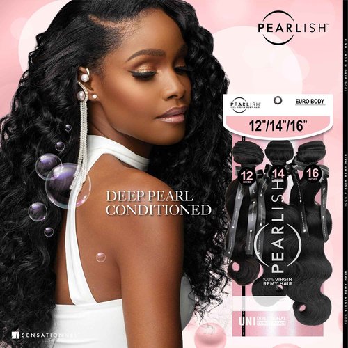 Sensationnel Pearlish multi bundle - euro body deep pearl conditioned 15a soft remy beauty supply sew in or glue on human hair layered lengths (10 12 14 inch, NATURAL)