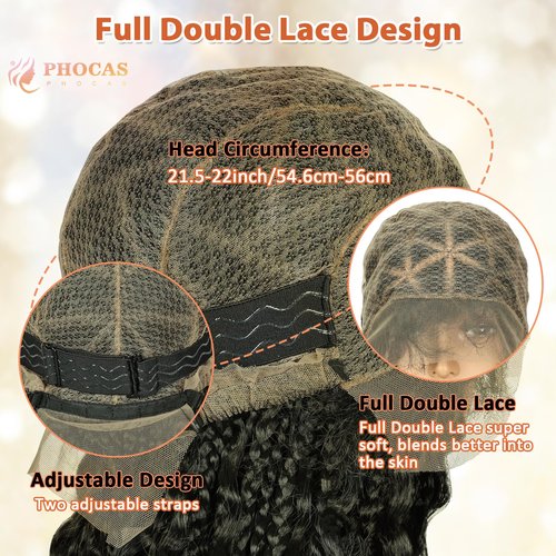 PHOCAS Boho Braid Wig 48'',Knotless Braided Wigs Natural Black,Curly Ended Double Full Lace Box Braids Wig for Women