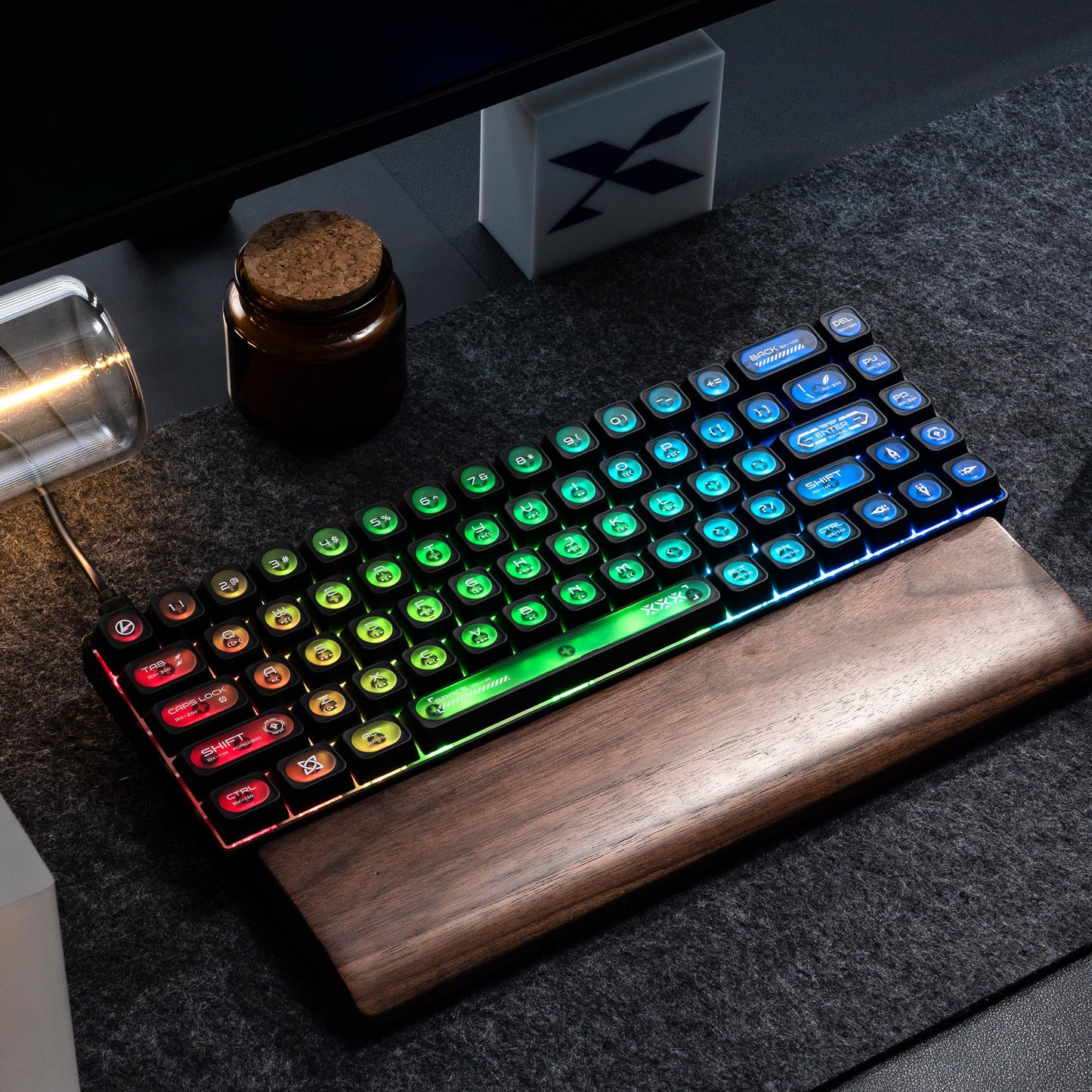 XVX Black Shine Through Keycaps for Mechanical Keyboards - 136 Keys Black Translucent Cat Eye Design,Cherry MAX Profile, PC+PBT Frosted RGB Keycaps