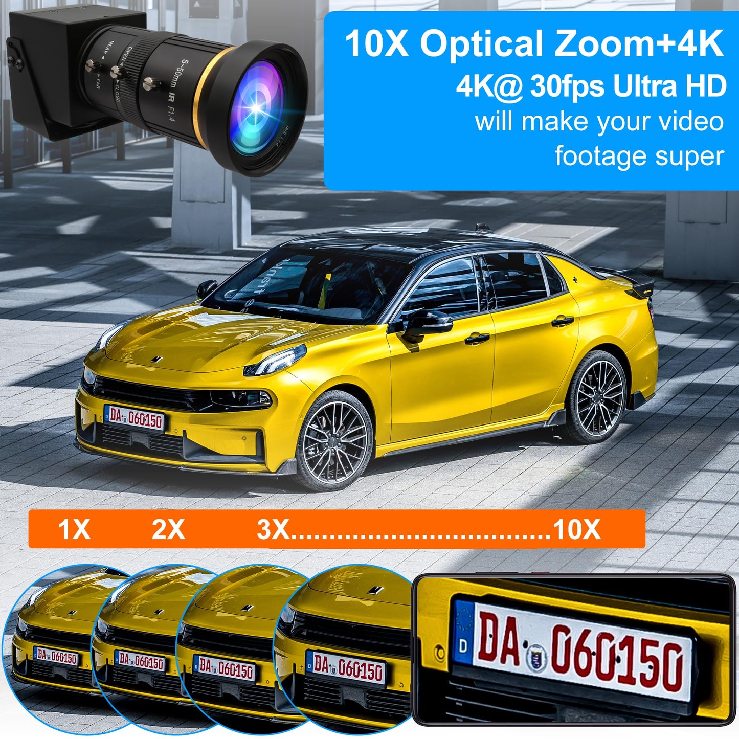 ALPCAM HDMI USB Camera 4K 30fps Webcam 10X Manual Zoom USB Webcam with 5-50mm CS Lens H.264 Video Conference Camera for Computer Laptop Raspberry Pi Jetson Nano