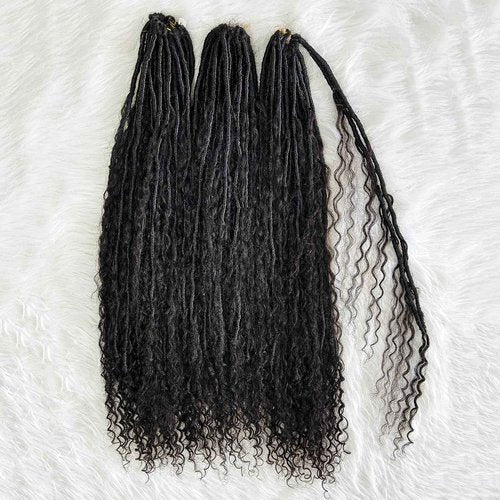 Boho Locs Crochet Braids Pre Looped With Human Hair Extensions Curly Ends Deep Wave Goddess Soft Locs Box Knotless Braids Hair Synthetic Dreadlocks Braiding for Women CHARMING YOU 26 Inch 24Strands