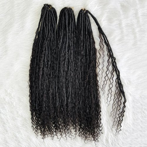 Boho Locs Crochet Braids Pre Looped With Human Hair Extensions Curly Ends Deep Wave Goddess Soft Locs Box Knotless Braids Hair Synthetic Dreadlocks Braiding for Women CHARMING YOU 18 Inch 24Strands