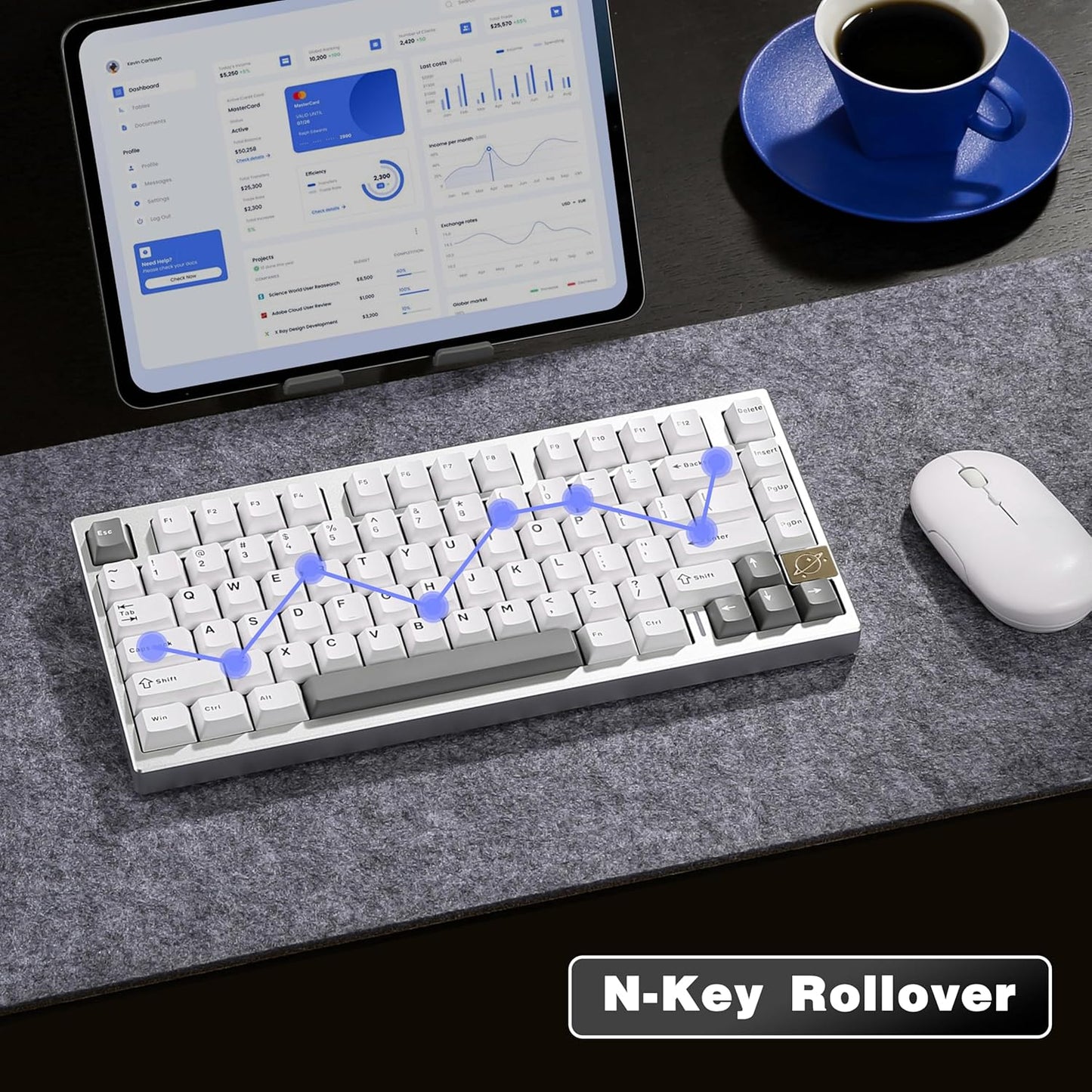 YUNZII AL75 Wireless Mechanical Gaming Keyboard,Full Aluminum CNC,75% Layout,BT/2.4G/Wired,Hot Swap,Creamy Switches,TKL Gasket,RGB Backlight,Programmable for Mac/Win (Silver, Blue Grey Switch)