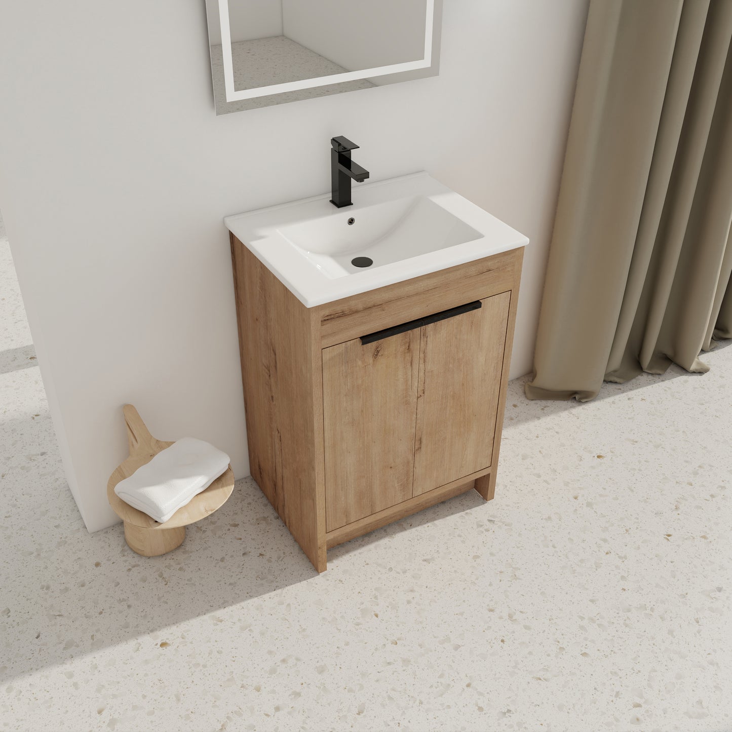 24 Freestanding Bathroom Vanity With White Ceramic Sink & 2