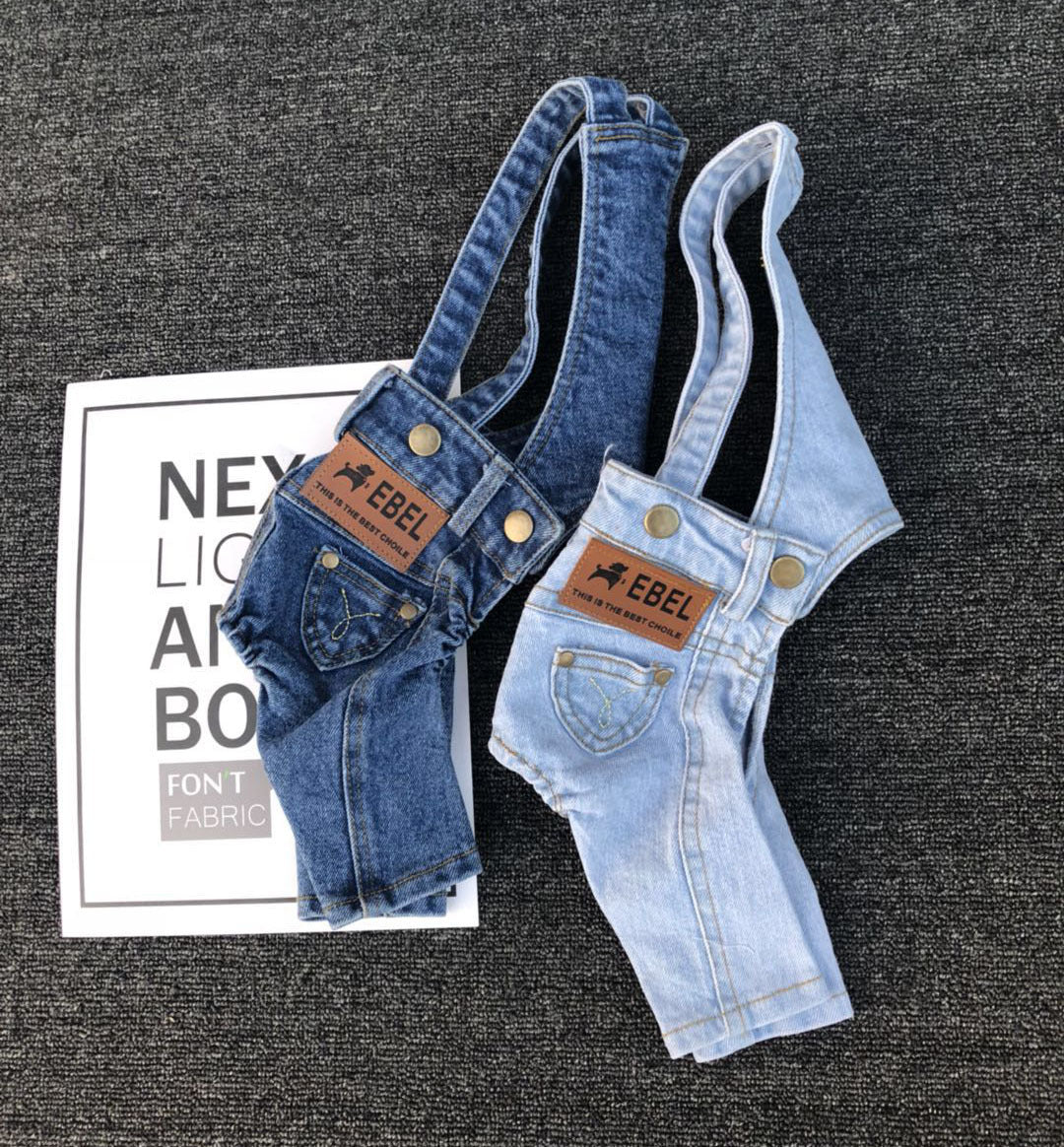 Dog Clothes Denim Jeans & Braces Style - Casual Pet Apparel