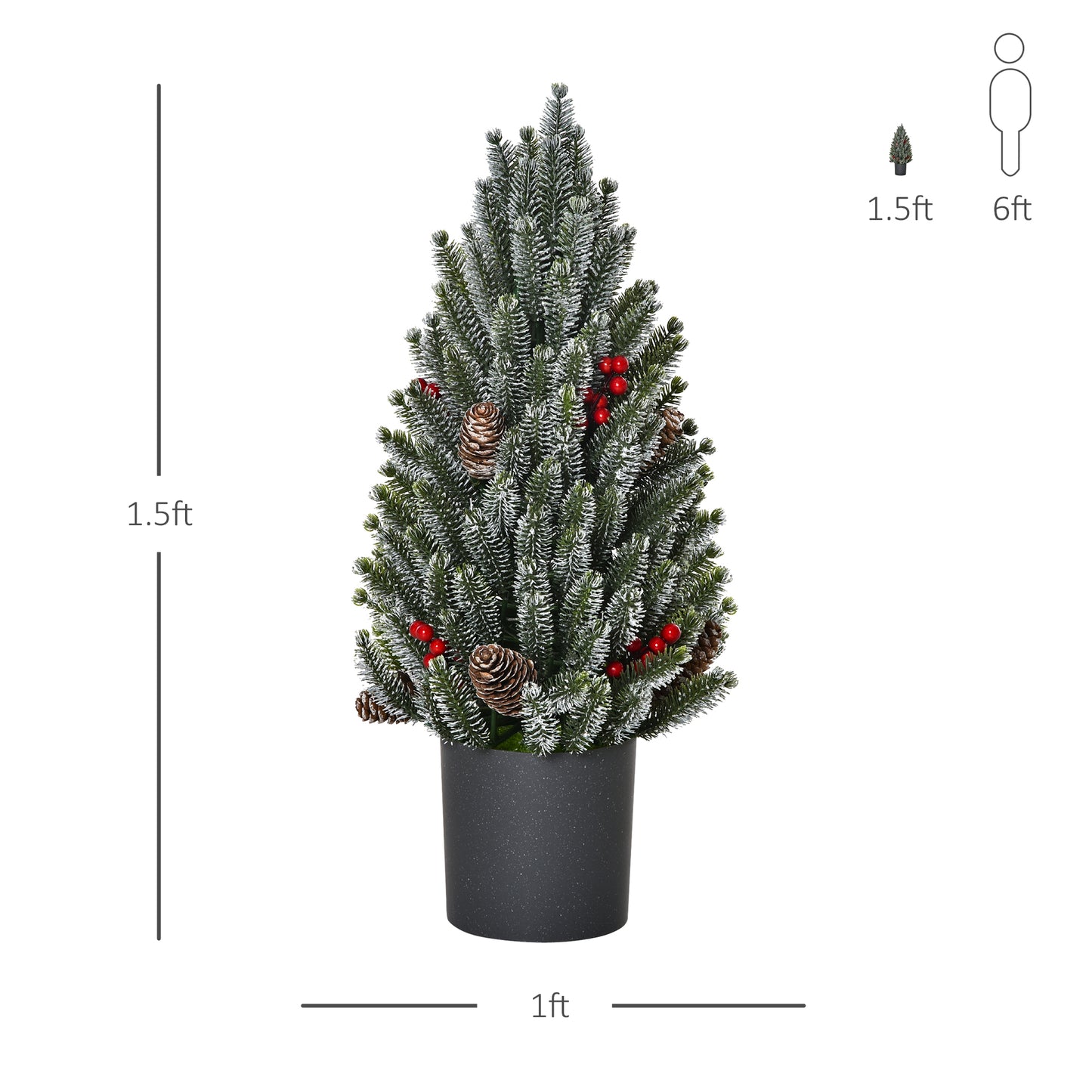 18" Tall Unlit Miniature Snow-Flocked Tabletop Christmas Tree with Pine Cones and Berries