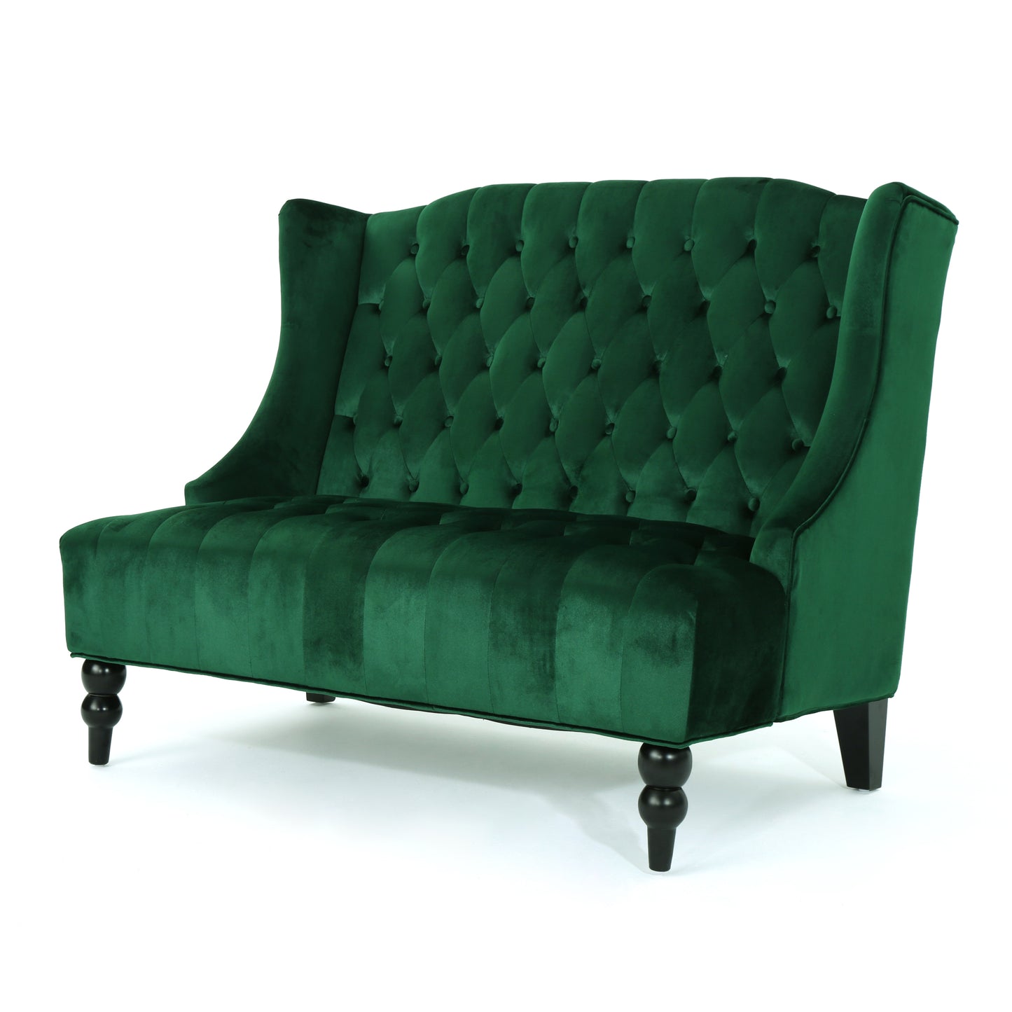 Emerald Velvet Loveseat with Wingback and Button-Tufted Design