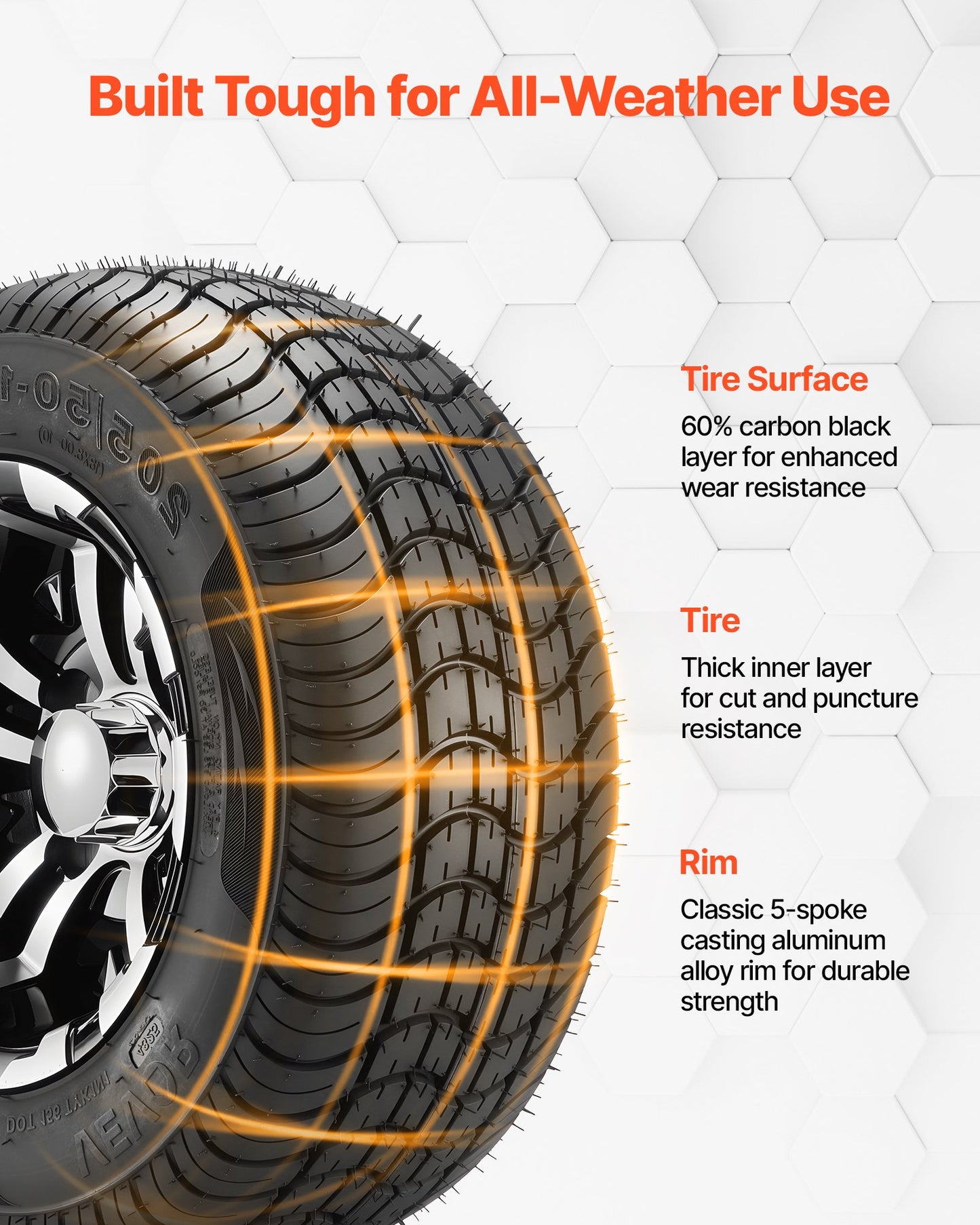 10-Inch Aluminum Alloy Golf Cart Wheels & Tires Set - All-Terrain 205/50-10 Fits EZGO Club Car Yamaha