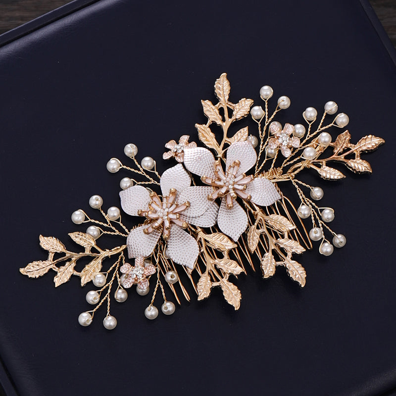 Bridal Pearl Hair Comb - Gold