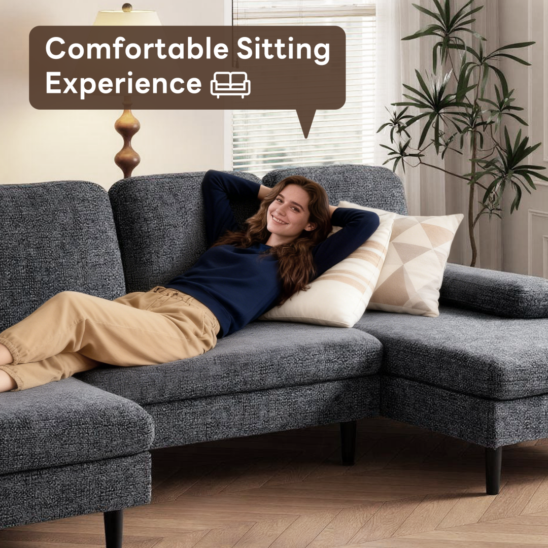 U-Shaped Sectional Sofa - Dark Grey Chenille Fabric, 4-Seater