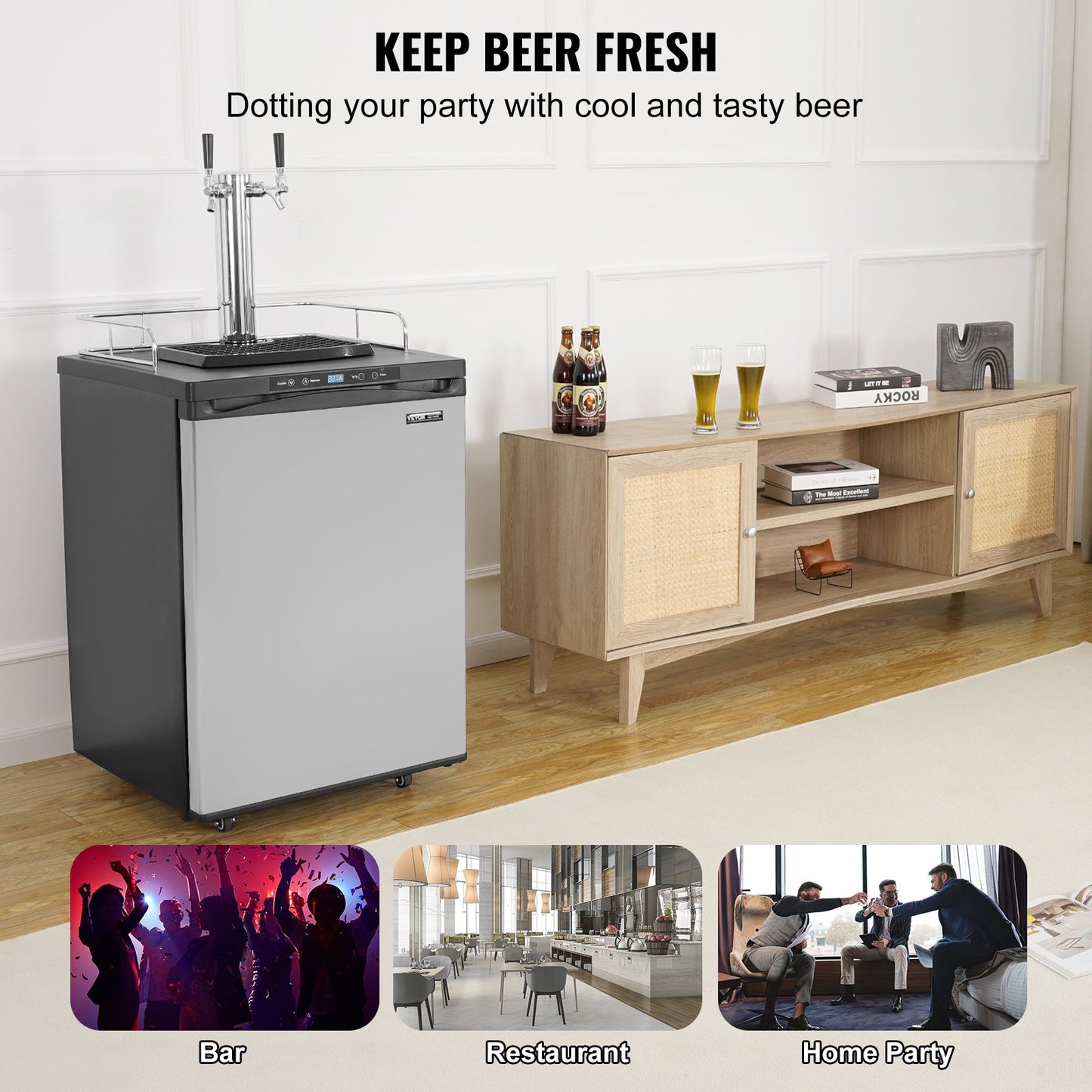 Full Size Dual Tap Beer Kegerator Dispenser with Temperature Control - Black