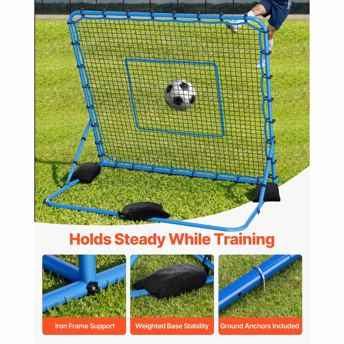 Soccer Rebounder Net 7x6 Ft Heavy-Duty Iron Frame for Passing Control Training