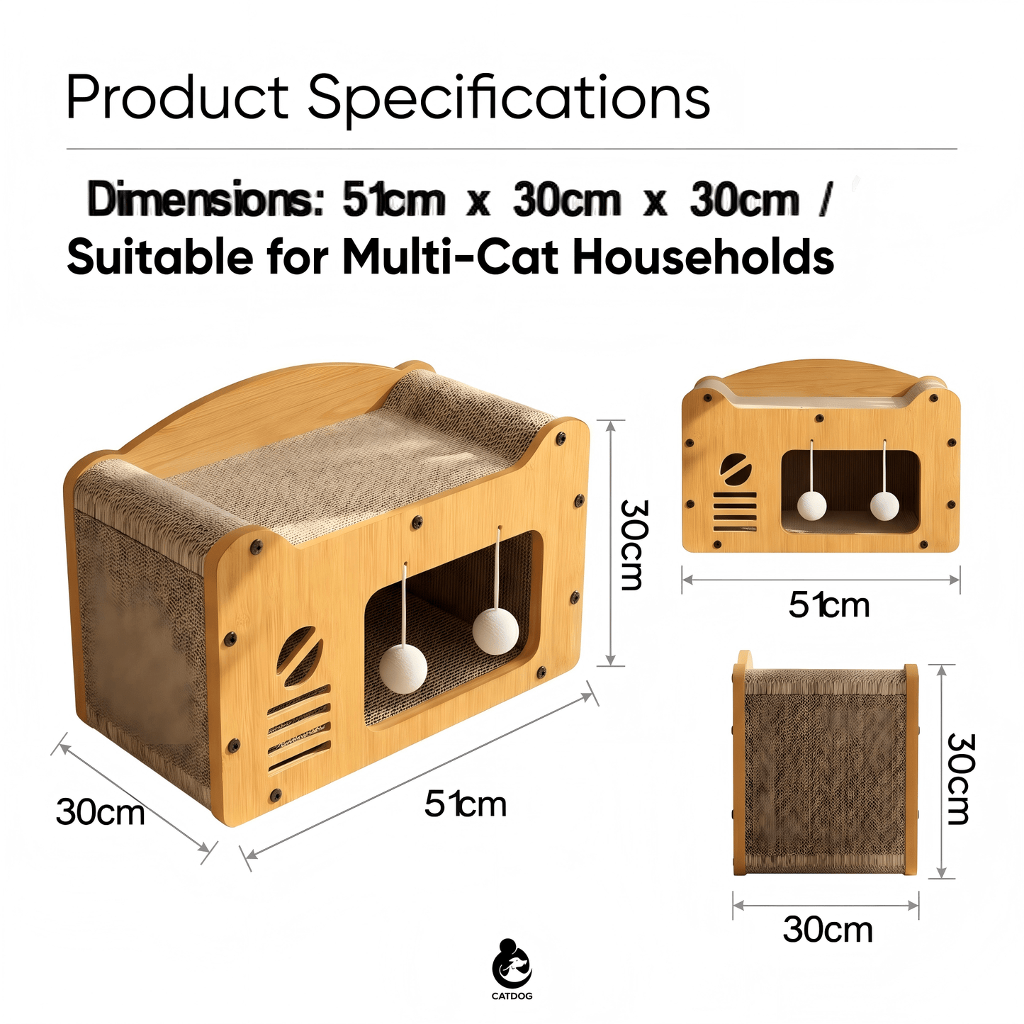 Multi-Style Double-Layer Cat House & Bed with Corrugated Cardboard, Interactive Toys & Ergonomic Support