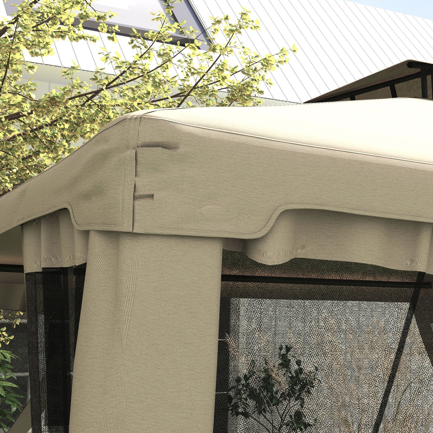 Patio Gazebo Canopy Shelter with 2-Tier Roof & Netting - Taupe