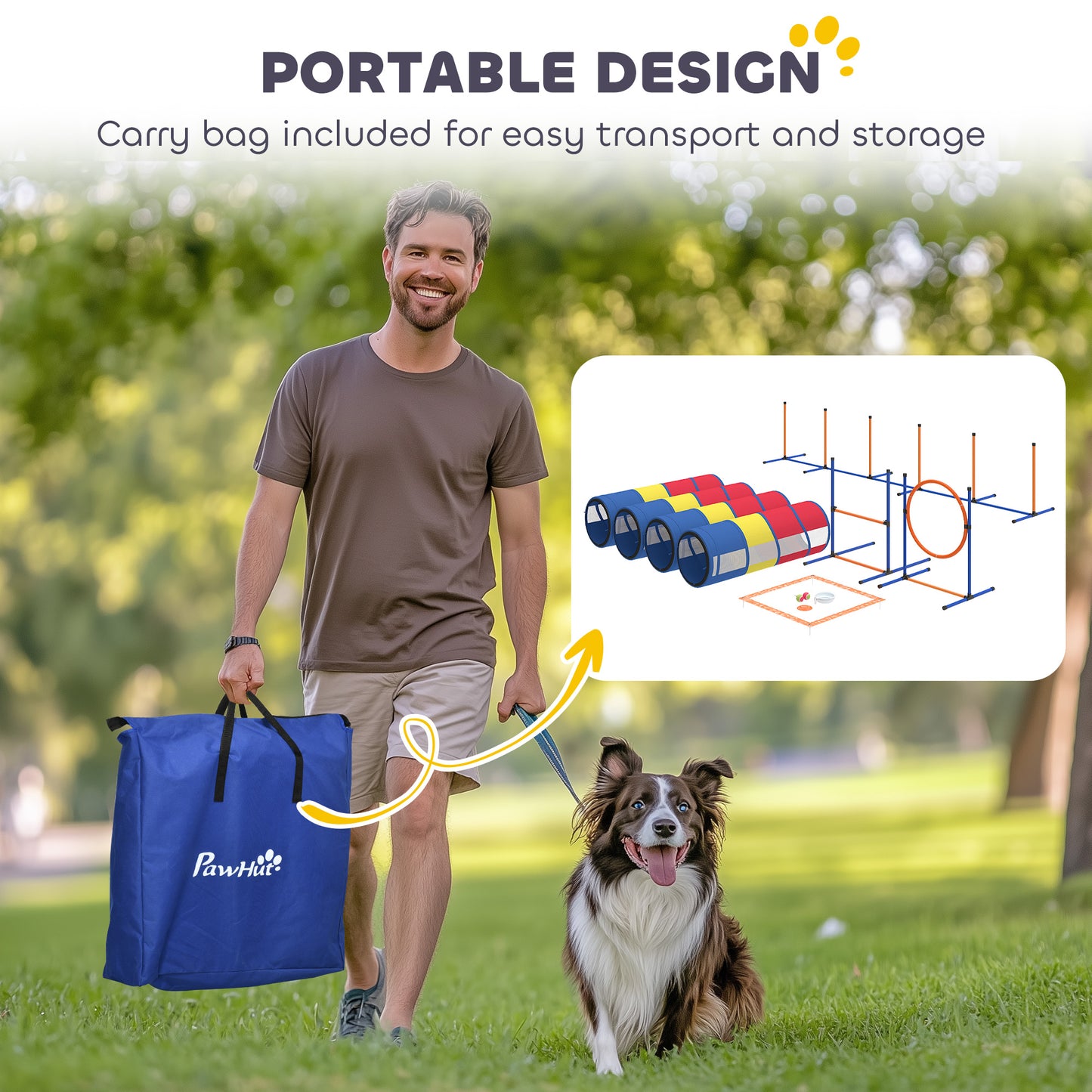 Dog Agility Training Equipment Set with Adjustable Hurdle, Ring & Tunnels - 12 Pieces