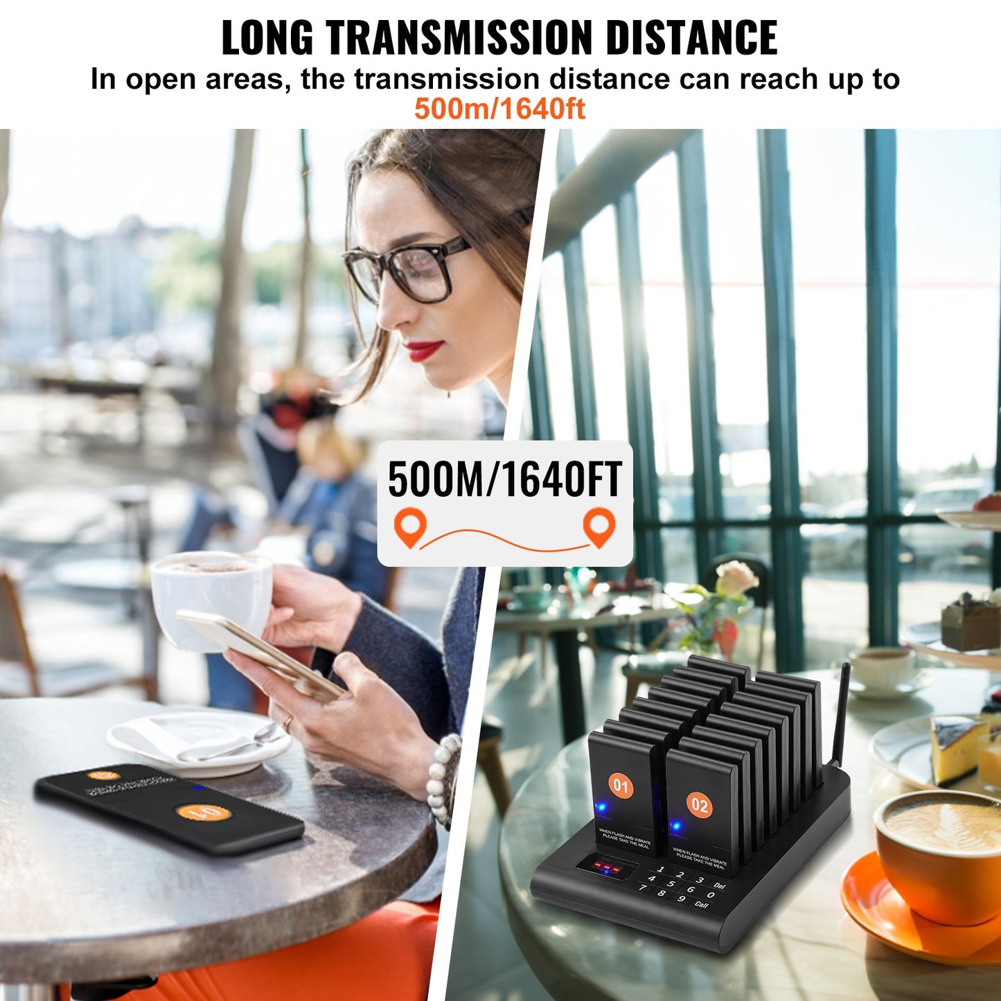 Wireless Restaurant Pager System with 16 Beepers & Long Range
